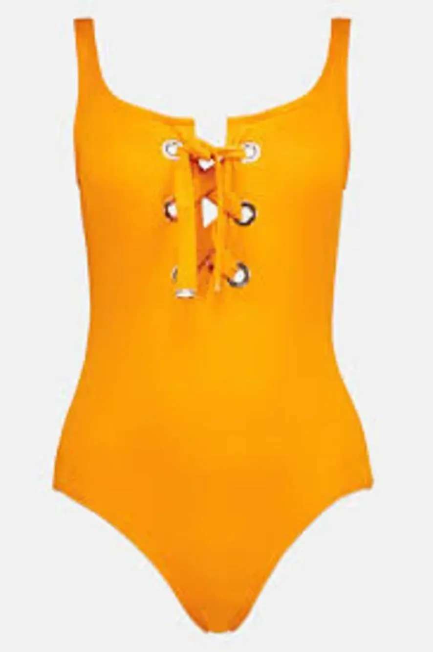 MICHAEL KORS Lace UP One Piece Swimsuit Orange Grommets Size 8 Padding Vacation